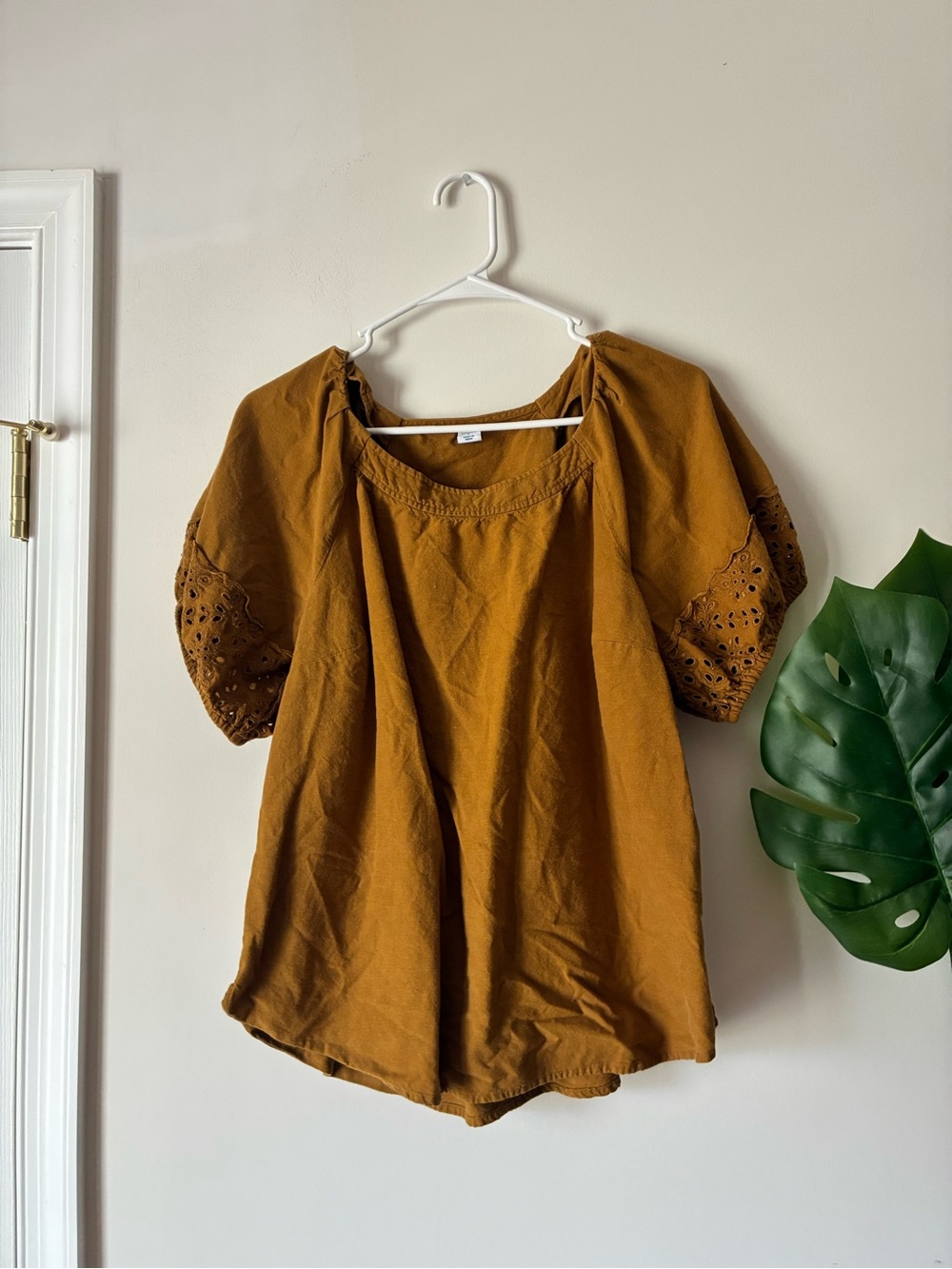 Old Navy Eyelet Puff Sleeve Top - Mustard Brown